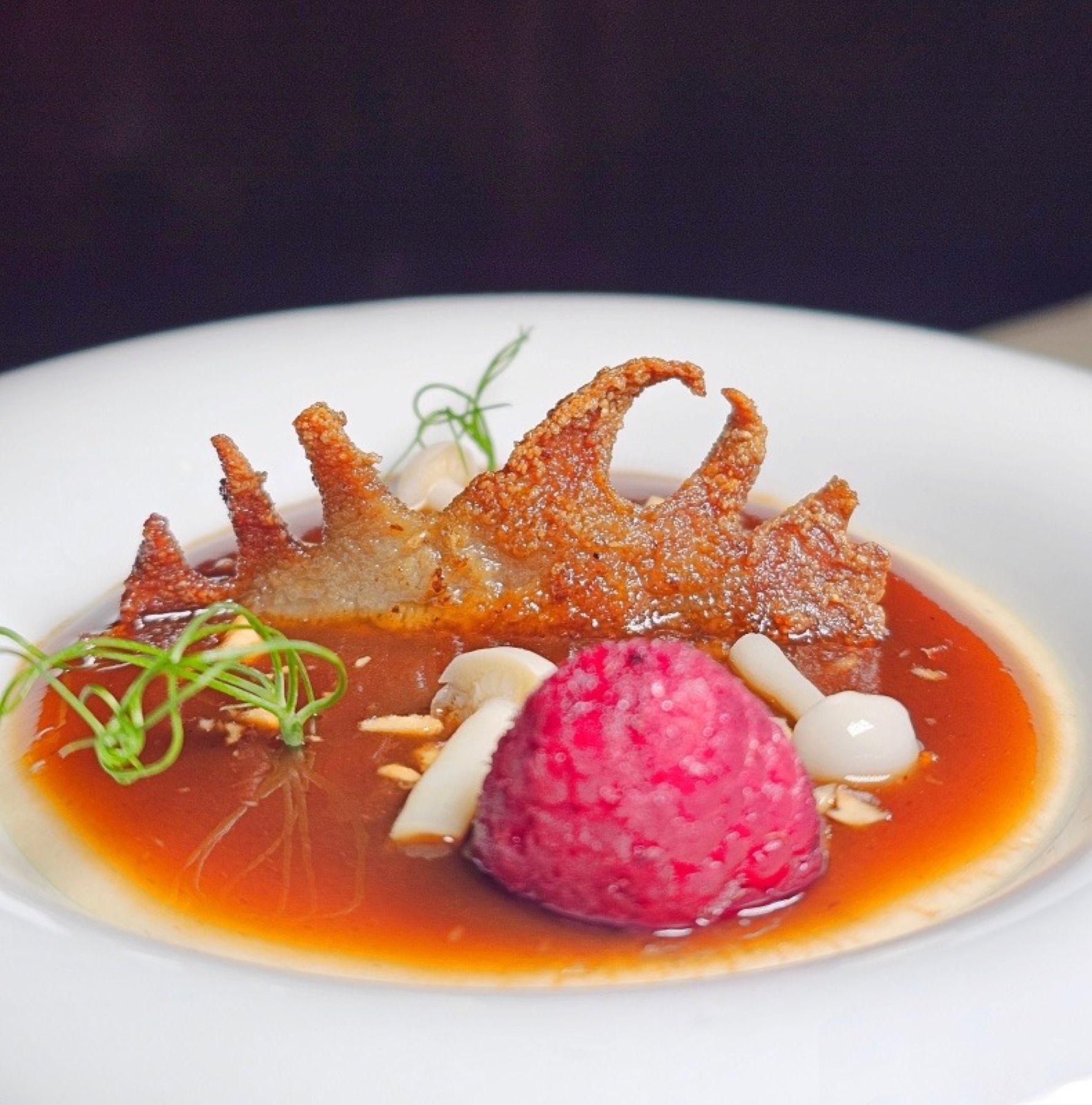 Warm Bone Marrow Panna Cotta Chicken Comb Rosemary Raspberry Spain, From Here